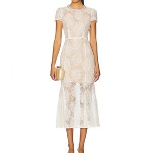 Self-Portrait Lace Midi Dress in Cream